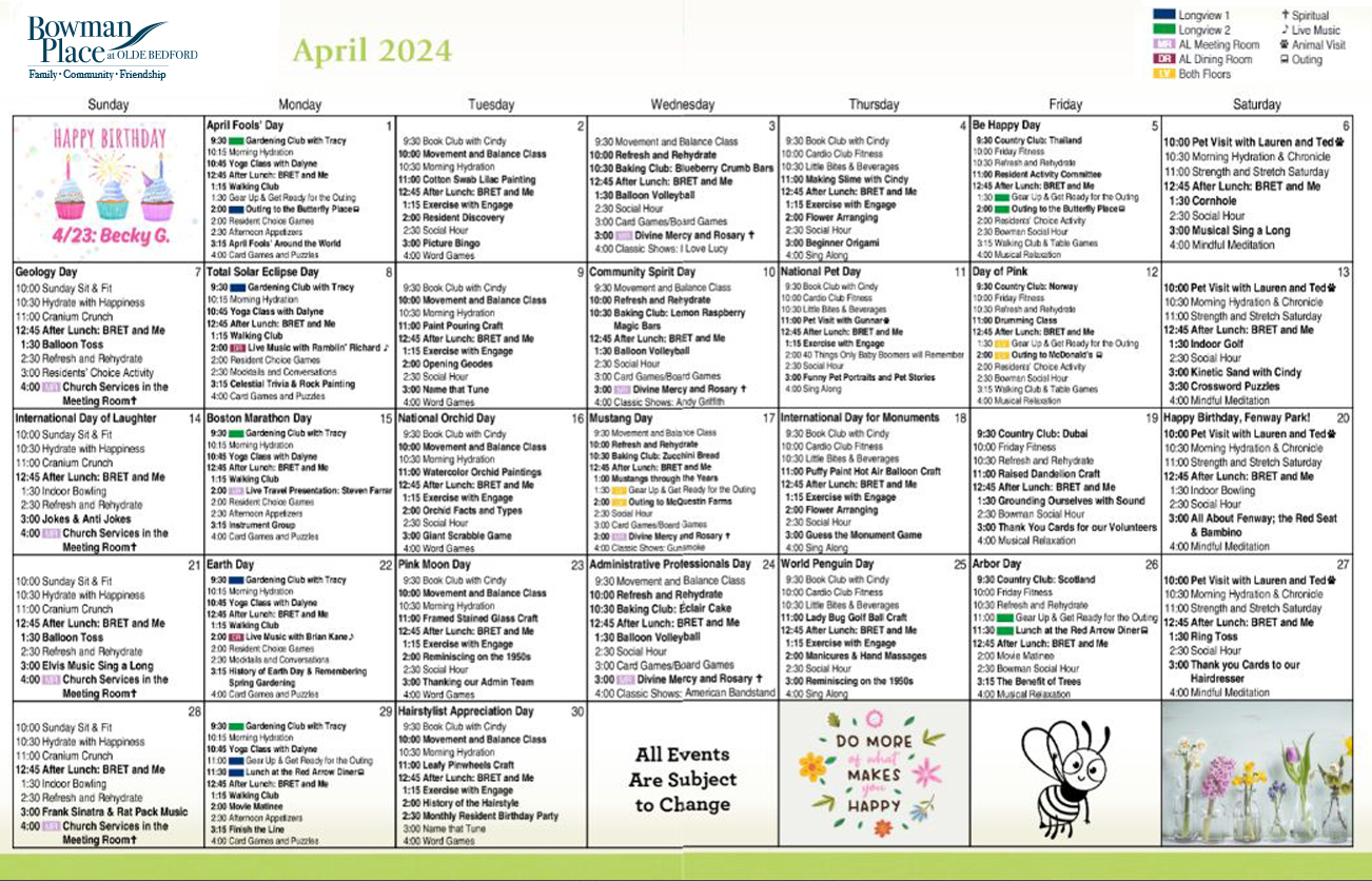 April 2024 Longview Activities Calendar