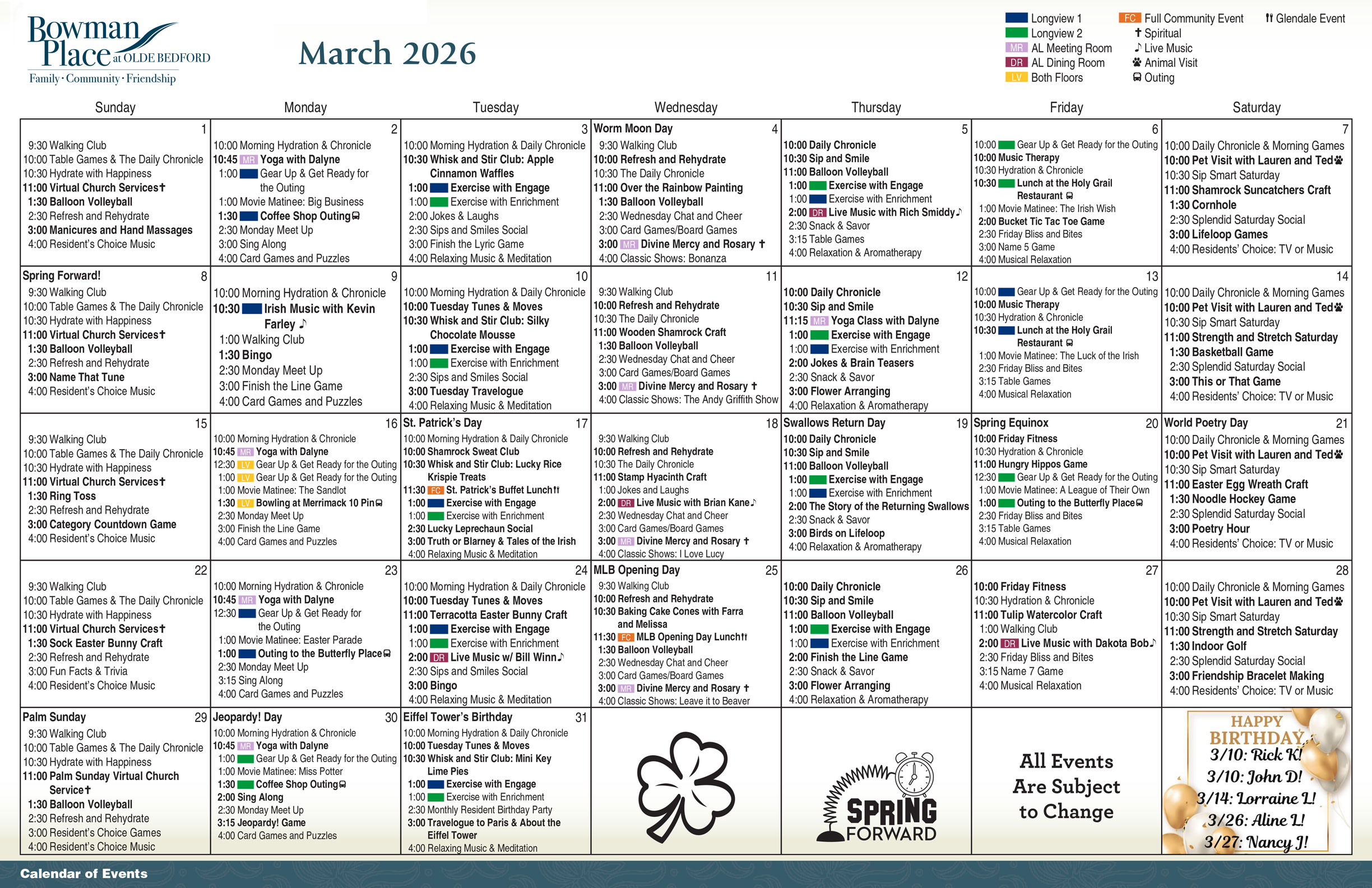 Longview Calendar March 2026