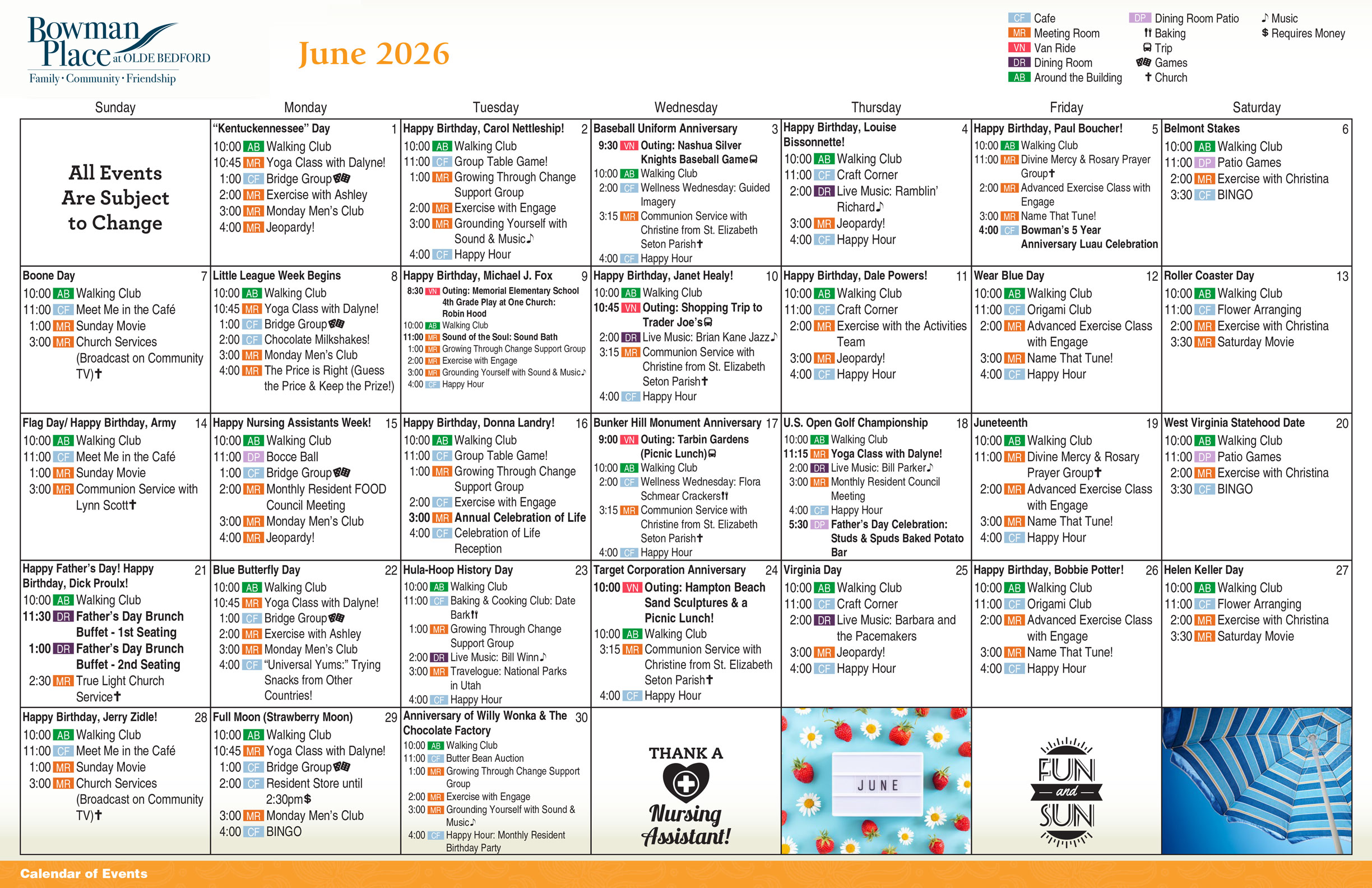 June 2026 Activities Calendar