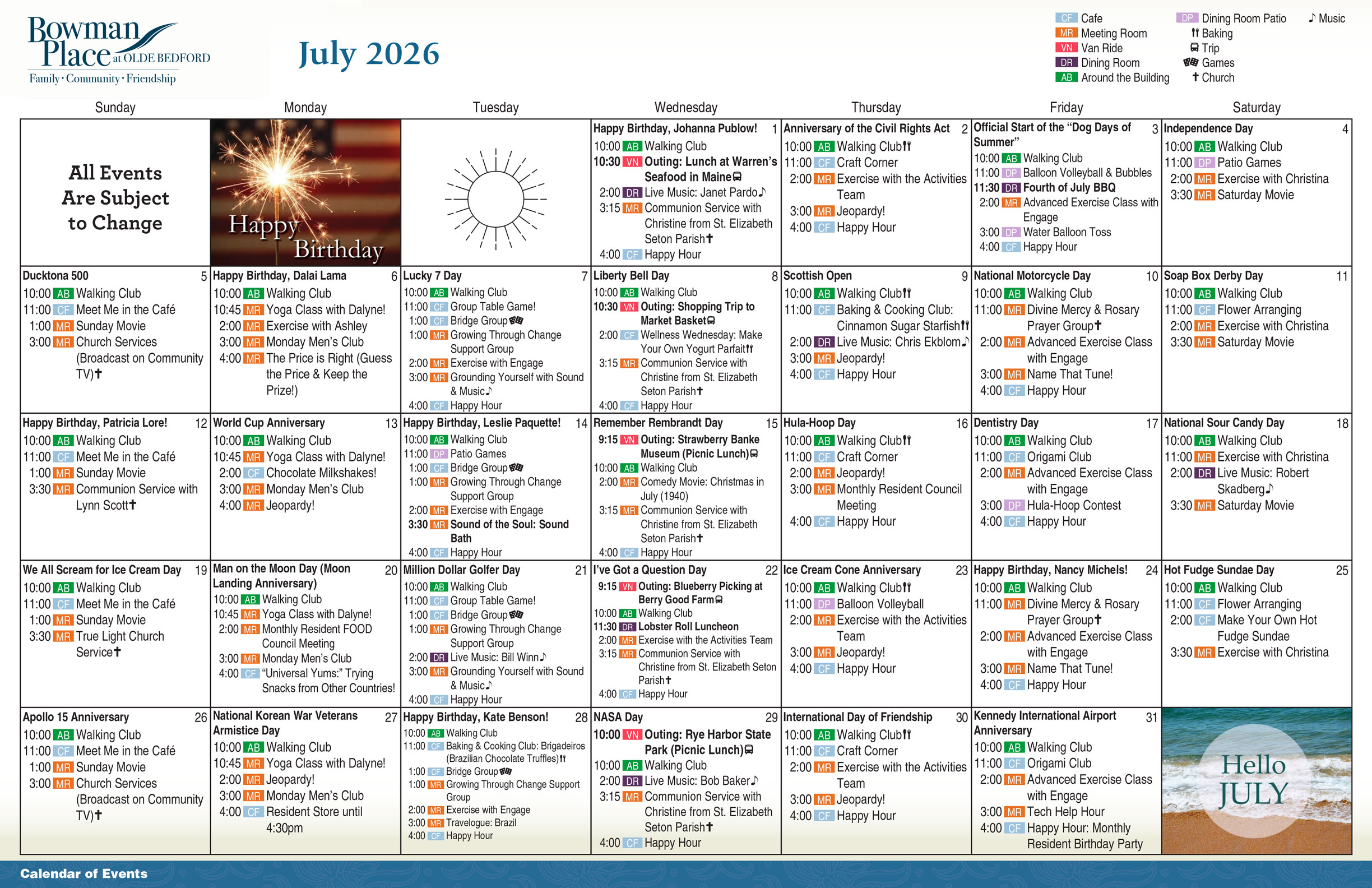 July 2026 Activities Calendar