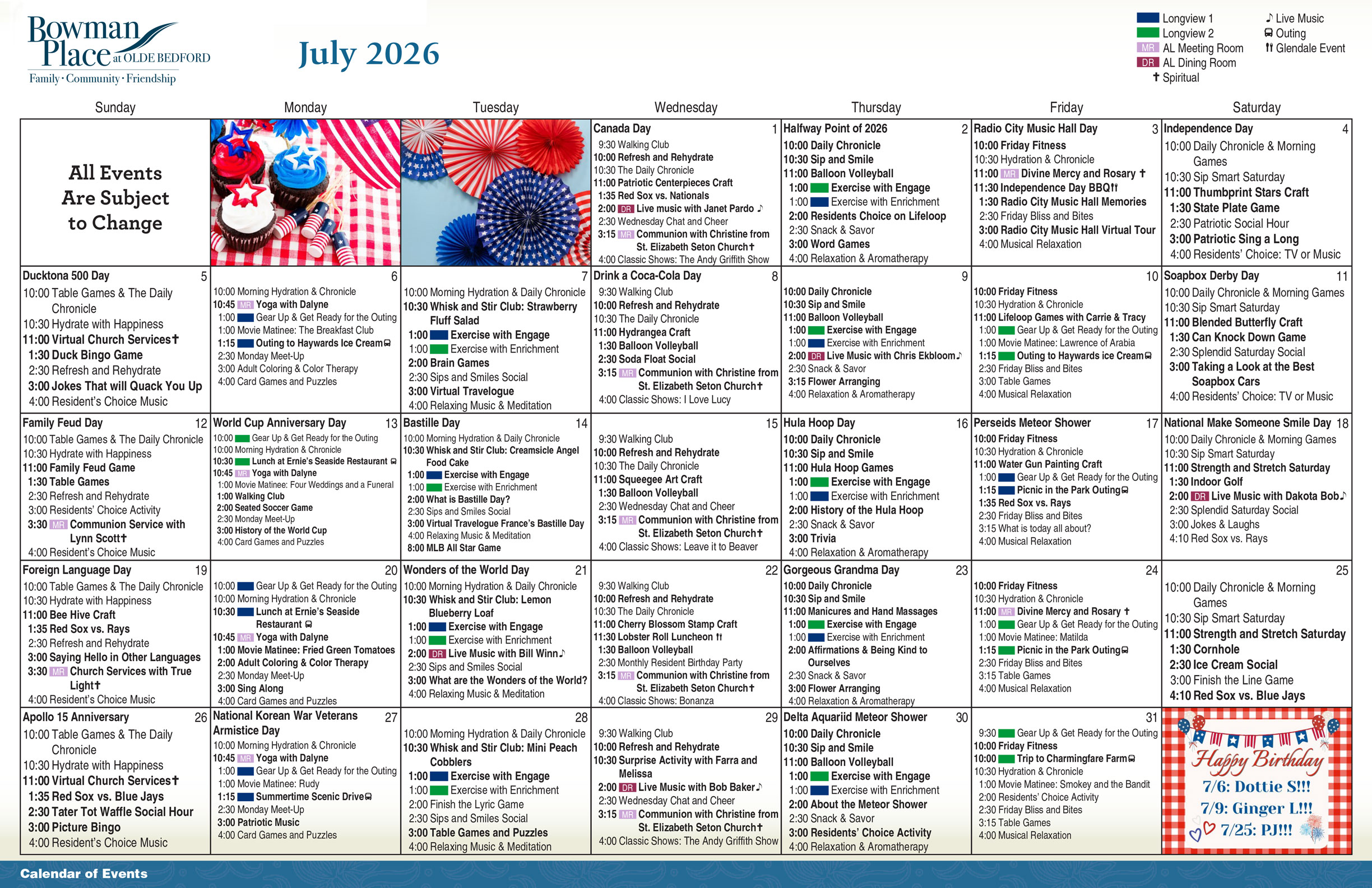 July 2026 Longview Activities Calendar