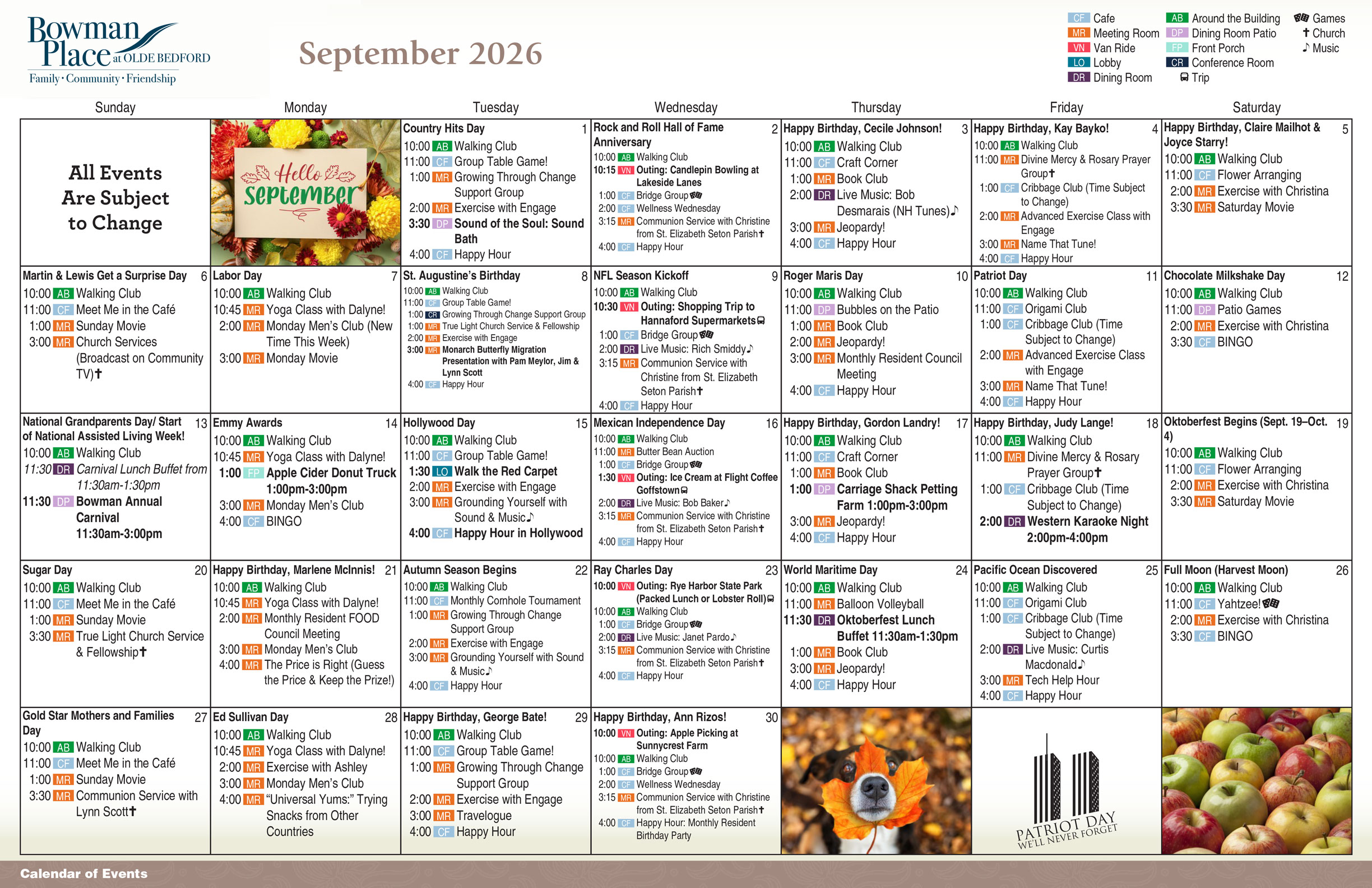 September 2026 Activities Calendar